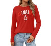 T-shirt pour femme avec drapeau canadien feuille d'érable canadien, manches longues, haut léopard pour femme, rouge, S
