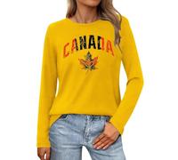 T-shirt pour femme avec drapeau canadien feuille d'érable canadien, manches longues, haut léopard pour femme, jaune, M