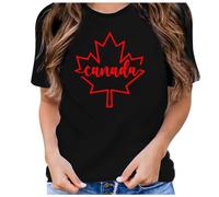 T-shirt pour femme avec drapeau du Canada - Manches courtes - Feuille d'érable - Long blazer - Noir, bleu foncé, L