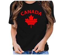 T-shirt pour femme avec drapeau du Canada - Manches courtes - Feuille d'érable - Long blazer - Noir, Marine, XXL