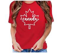 T-shirt pour femme avec drapeau du Canada - Manches courtes - Feuille d'érable - Long blazer - Noir, rouge, S