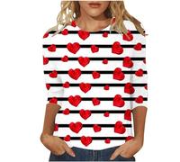 T-shirt pour femme avec imprimé amour rose de la Saint-Valentin - Chemisier à sept manches quarts, Blanc., S