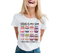 T-shirt pour femme avec imprimé chrétien Jésus is My Jam - T-shirt de foi coloré avec inscription et graphique - Haut décontracté pour communauté et loisirs, Style_r09 Blanc, M