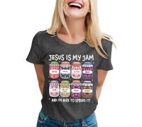 T-shirt pour femme avec imprimé chrétien Jésus is My Jam - T-shirt de foi coloré avec inscription et graphique - Haut décontracté pour communauté et loisirs, Style_r03 Gris, S