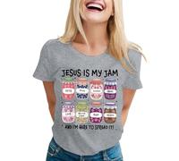 T-shirt pour femme avec imprimé chrétien Jésus is My Jam - T-shirt de foi coloré avec inscription et graphique - Haut décontracté pour communauté et loisirs, Style_r05 Gris, XL