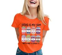 T-shirt pour femme avec imprimé chrétien Jésus is My Jam - T-shirt de foi coloré avec inscription et graphique - Haut décontracté pour communauté et loisirs, Style_r06 Orange, XL