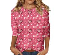 T-shirt pour femme avec imprimé cœur d'amour - Haut de Saint-Valentin - Col rond - Pour tous les jours, le travail, les voyages, les rendez-vous, les vacances, le style urbain, rose, M