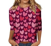 T-shirt pour femme avec imprimé cœur d'amour - Haut de Saint-Valentin - Col rond - Pour tous les jours, le travail, les voyages, les rendez-vous, les vacances, le style urbain, rose vif, S