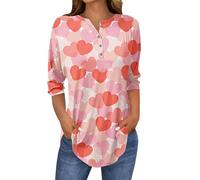 T-shirt pour femme avec imprimé cœur d'amour - Pull à col rond pour la Saint-Valentin, le quotidien, le travail, les voyages, les rendez-vous, les vacances, le style urbain, rouge pastèque, M