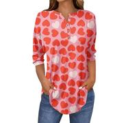 T-shirt pour femme avec imprimé cœur d'amour - Pull à col rond pour la Saint-Valentin, le quotidien, le travail, les voyages, les rendez-vous, les vacances, le style urbain, Rouge, 3XL