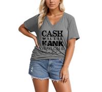 T-shirt pour femme avec imprimé de légendes de musique country - Col en V pour les fans de Cash, Willie, Hank, Waylon et Merle - Haut décontracté de style vintage, Style_j01 Gris, 5XL