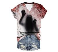 T-shirt pour femme avec imprimé d'Halloween humoristique à col rond et manches courtes pour des festivités inoubliables, Noir , XL