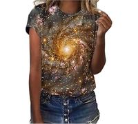 T-shirt pour femme avec imprimé galaxie - Col rond - Manches courtes - Doux et élégant - Motif galaxie - Univers - Étoile - Espace - Élastique - Confortable - Costume de carnaval, Bleu #17, S
