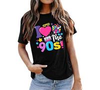 T-shirt pour femme avec imprimé « I Love The 90s » - T-shirt rétro coloré pour les soirées à thème des années 90 - Haut décontracté avec imprimé vintage cool, Style_n01 Noir, L