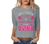 T-shirt pour femme avec imprimé inspirant pour la sensibilisation au cancer du sein - Design décontracté à col rond - Manches trois-quarts - Haut doux pour les journées quotidiennes au printemps et en
