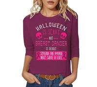 T-shirt pour femme avec imprimé inspirant pour la sensibilisation au cancer du sein - Design décontracté à col rond - Manches trois-quarts - Haut doux pour les journées quotidiennes au printemps et en
