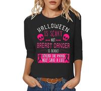 T-shirt pour femme avec imprimé inspirant pour la sensibilisation au cancer du sein - Design décontracté à col rond - Manches trois-quarts - Haut doux pour les journées quotidiennes au printemps et en