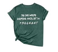 T-shirt pour femme avec imprimé lettre, haut coloré tendance, manches courtes, confortable pour femme, Vert foncé., XXL