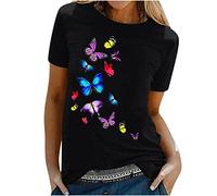 T-shirt pour femme avec imprimé papillon doré - Col rond - Manches courtes - Décontracté - Printemps - Automne - T-shirt basique - Cadeau pour adolescentes - Pull streetwear