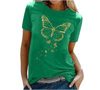 T-shirt pour femme avec imprimé papillon doré - Col rond - Manches courtes - Décontracté - Printemps - Automne - T-shirt basique - Cadeau pour adolescentes - Pull streetwear