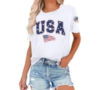 T-shirt pour femme avec inscription américaine et détails du drapeau - Haut patriotique du 4 juillet | T-shirt décontracté pour les fans de l'Amérique, Style_b01 Blanc, M