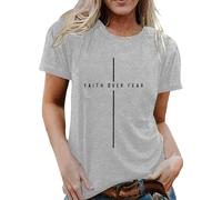 T-shirt pour femme avec inscription chrétienne Faith Over Fear - Haut minimaliste avec symbole de croix - T-shirt de foi et d'espoir, Style_u07 Gris, XXL