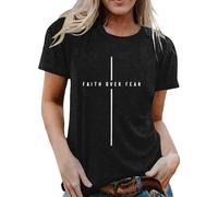 T-shirt pour femme avec inscription chrétienne Faith Over Fear - Haut minimaliste avec symbole de croix - T-shirt de foi et d'espoir, Style_u03 Noir, S
