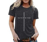 T-shirt pour femme avec inscription chrétienne Faith Over Fear - Haut minimaliste avec symbole de croix - T-shirt de foi et d'espoir, Style_u06 Gris, S