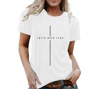 T-shirt pour femme avec inscription chrétienne Faith Over Fear - Haut minimaliste avec symbole de croix - T-shirt de foi et d'espoir, Style_u08 Noir, M