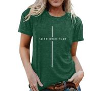 T-shirt pour femme avec inscription chrétienne Faith Over Fear - Haut minimaliste avec symbole de croix - T-shirt de foi et d'espoir, Style_u05 Vert, L