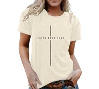 T-shirt pour femme avec inscription chrétienne Faith Over Fear - Haut minimaliste avec symbole de croix - T-shirt de foi et d'espoir, Style_u02 Beige, M
