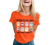 T-shirt pour femme avec inscription chrétienne - Haut avec motif Jesus is My Jam - T-shirt de foi décontracté avec bocaux colorés, Style_y06 Orange, S