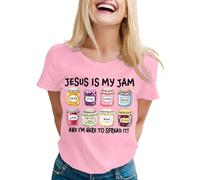 T-shirt pour femme avec inscription chrétienne - Haut avec motif Jesus is My Jam - T-shirt de foi décontracté avec bocaux colorés, Style_y07 Rose, XXL