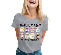 T-shirt pour femme avec inscription chrétienne - Haut avec motif Jesus is My Jam - T-shirt de foi décontracté avec bocaux colorés, Style_y03 Gris, S
