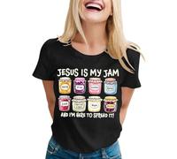 T-shirt pour femme avec inscription chrétienne - Haut avec motif Jesus is My Jam - T-shirt de foi décontracté avec bocaux colorés, Style_y01 Noir, XL