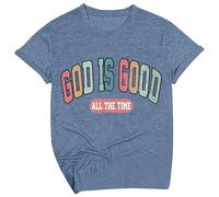T-shirt pour femme avec inscription chrétienne - T-shirt graphique avec imprimé God is Good All The Time - Haut rétro décontracté pour la foi et la vie quotidienne, Style I03 Bleu, XL