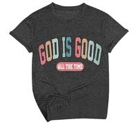 T-shirt pour femme avec inscription chrétienne - T-shirt graphique avec imprimé God is Good All The Time - Haut rétro décontracté pour la foi et la vie quotidienne, Style I02 Noir, XL