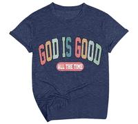 T-shirt pour femme avec inscription chrétienne - T-shirt graphique avec imprimé God is Good All The Time - Haut rétro décontracté pour la foi et la vie quotidienne, Style I09 bleu marine, M