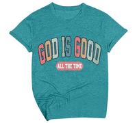 T-shirt pour femme avec inscription chrétienne - T-shirt graphique avec imprimé God is Good All The Time - Haut rétro décontracté pour la foi et la vie quotidienne, Style I08 Bleu sarcelle, XXL