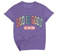 T-shirt pour femme avec inscription chrétienne - T-shirt graphique avec imprimé God is Good All The Time - Haut rétro décontracté pour la foi et la vie quotidienne, Style I12 violet, XL