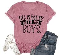 T-shirt pour femme avec inscription en allemand « Life is Better with My Boys » - T-shirt décontracté pour les mamans de garçons fières, Style_x01 Rose, L