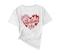 T-shirt pour femme avec inscription « Happy Valenlines Day » - Tendance - Manches courtes - Pour la Saint-Valentin - Col rond, Blanc (01), XXL