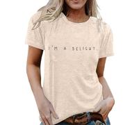 T-shirt pour femme avec inscription « I'm a Delight » - Haut décontracté avec déclaration minimaliste - T-shirt en coton pour une apparence confiante, Style_o01 Beige, S