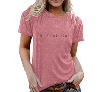 T-shirt pour femme avec inscription « I'm a Delight » - Haut décontracté avec déclaration minimaliste - T-shirt en coton pour une apparence confiante, Style_o06 Rose, M
