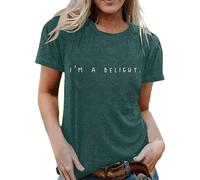T-shirt pour femme avec inscription « I'm a Delight » - Haut décontracté avec déclaration minimaliste - T-shirt en coton pour une apparence confiante, Style_o04 Vert, S