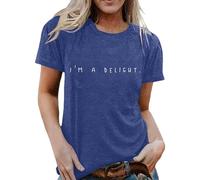 T-shirt pour femme avec inscription « I'm a Delight » - Haut décontracté avec déclaration minimaliste - T-shirt en coton pour une apparence confiante, Style_o03 Bleu, M