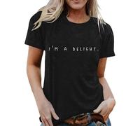 T-shirt pour femme avec inscription « I'm a Delight » - Haut décontracté avec déclaration minimaliste - T-shirt en coton pour une apparence confiante, Style_o02 Noir, XXL