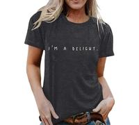 T-shirt pour femme avec inscription « I'm a Delight » - Haut décontracté avec déclaration minimaliste - T-shirt en coton pour une apparence confiante, Style_o05 Gris, 3XL