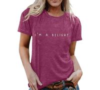 T-shirt pour femme avec inscription « I'm a Delight » - Haut décontracté avec déclaration minimaliste - T-shirt en coton pour une apparence confiante, Style_o07 Violet, L