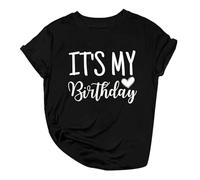 T-shirt pour femme avec inscription It's My Birthday - Haut décontracté pour la fête d'anniversaire - T-shirt festif pour la fille d'anniversaire, Style_e01 Noir, XXL